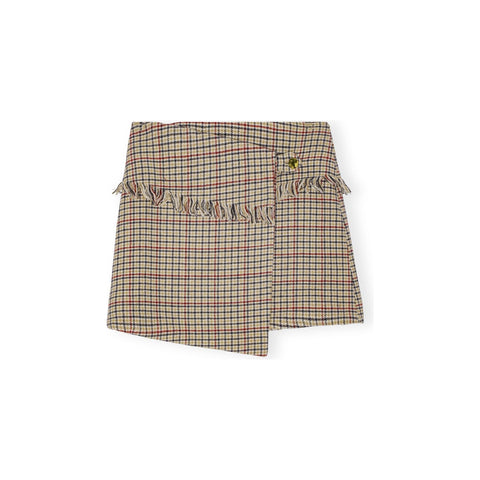 Check Wool Mix Wrap Mini Skirt