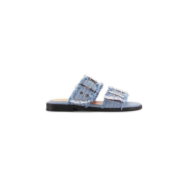 Feminine Buckle Two Strap Sandal Charms Denim