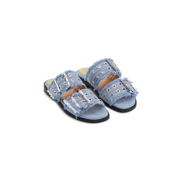 Feminine Buckle Two Strap Sandal Charms Denim