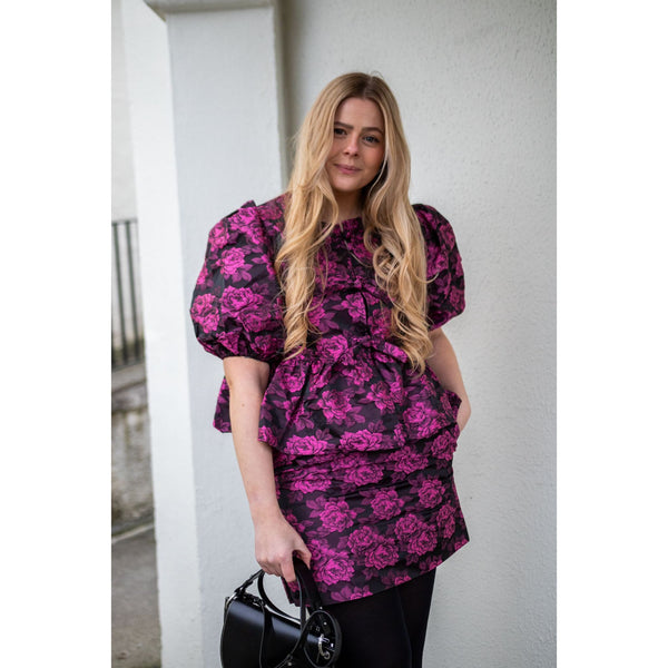 Botanical Jacquard Peplum Blouse