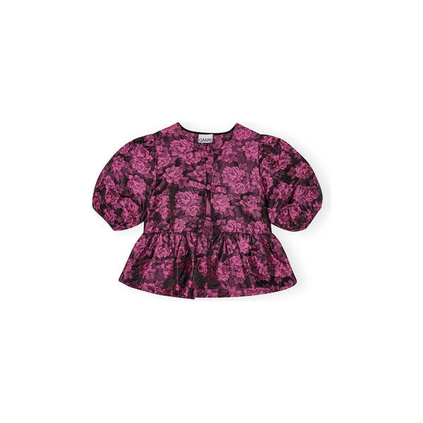 Botanical Jacquard Peplum Blouse