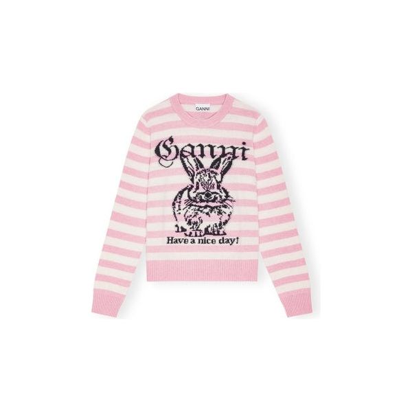 Striped Graphic Wool Mix Bunny Crewneck